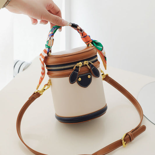 fachgo | Colorblock Bucket Bag with Scarf Detail