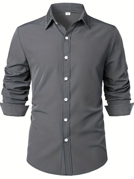 fachgo | Men'S Color-Blocked Checkered Casual Long-Sleeve Shirt
