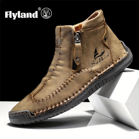 fachgo | FLYLAND Men's Ankle Boots Vintage Style Comfortable Wear-resistant Non-slip Stitch Boots Outdoor Shoes For Hiking Trekking Climbing