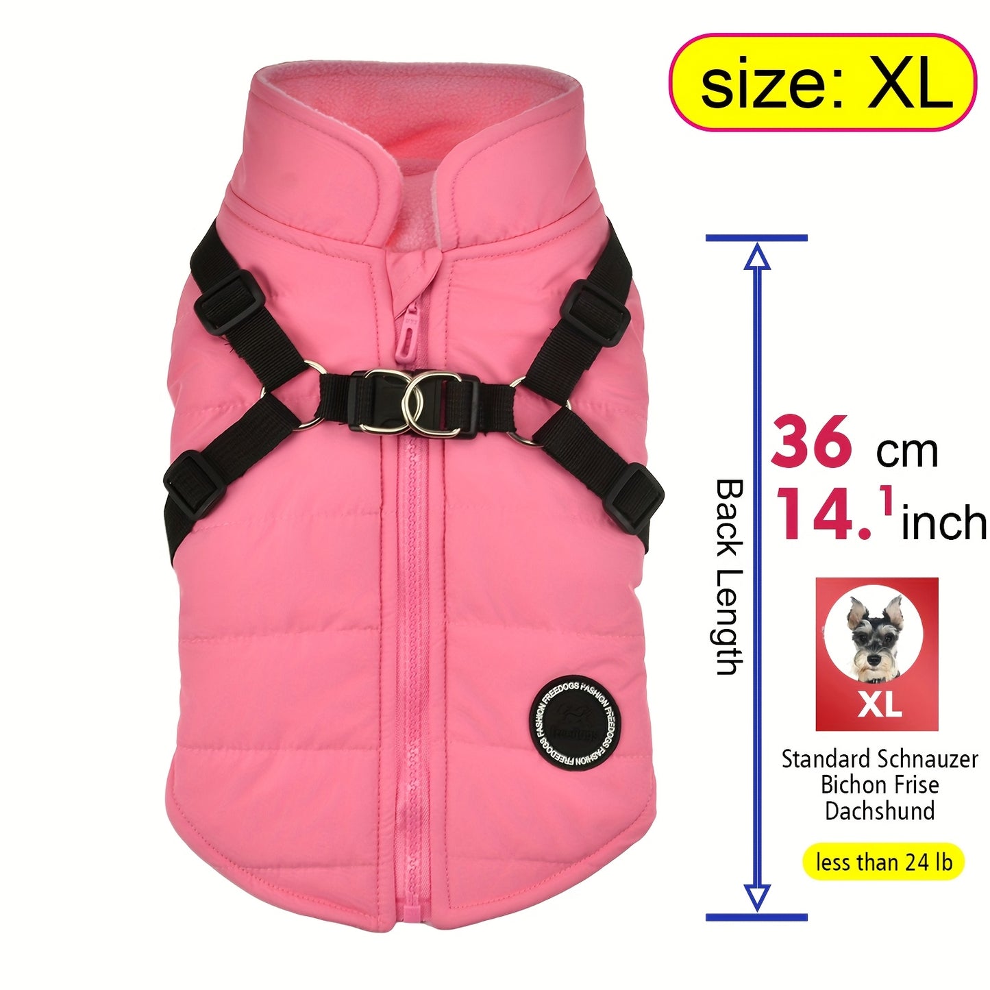 fachgo | Warm Padded Dog Vest with Harness for Small And Medium Dogs - Red Coat for Extra Comfort And Security Christmas Gift