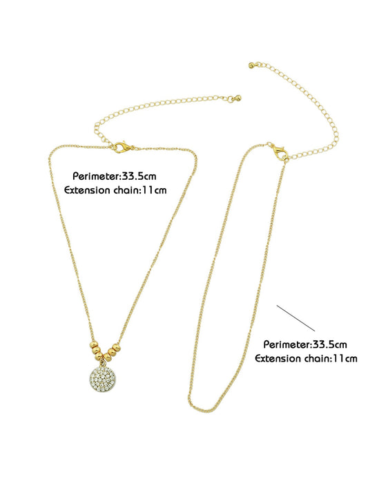 Trendy Jewellery 2 pcs Gold Silver Chain Rhinestone Decor Round Pendant Necklace with Perimeter dimensions.