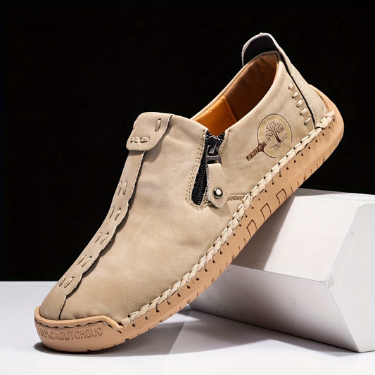 fachgo | Men'S Vintage Loafers - Handmade Synthetic Shoes with Zipper Closure, Round Toe & Rubber Sole, Brown & Black Design for Casual & Formal Wear, Formal Footwear, Durable Footwear