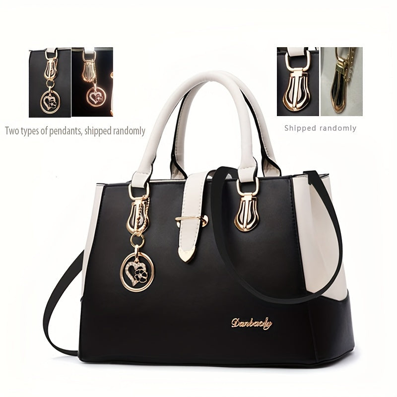 fachgo | Women's Letter Detail Shoulder Bag, Elegant Double Handle Purse, Simple Large Handbag For Work