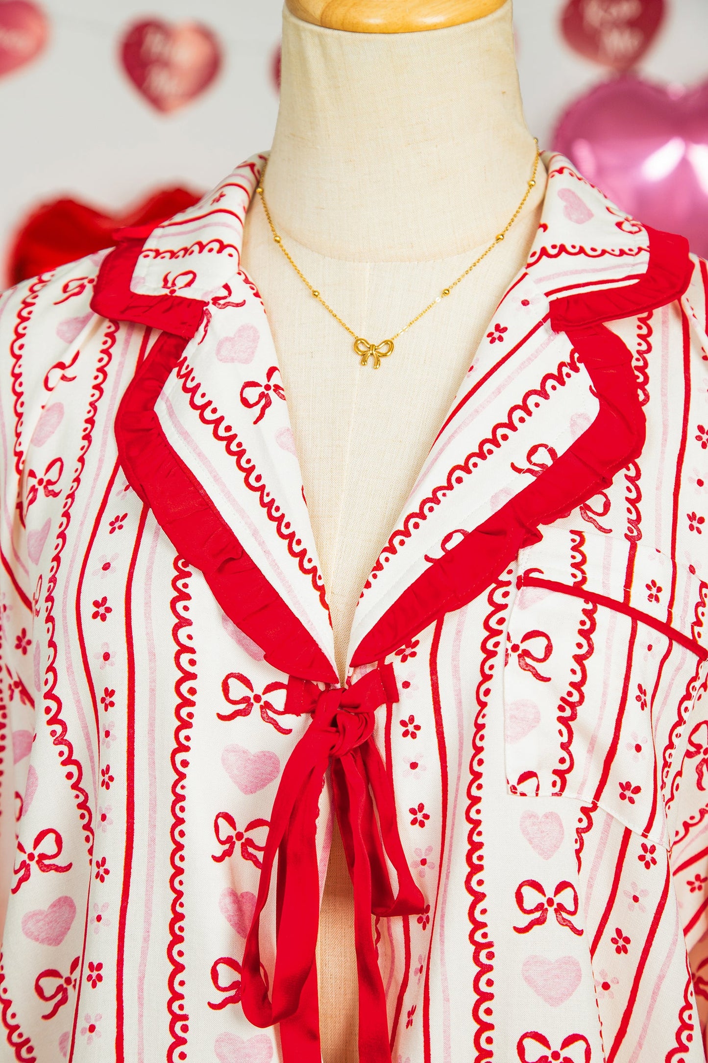 fachgo | Valentine Heart Bow Shirt and Shorts Pajama Set