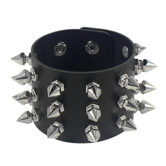 fachgo | 2024 Pu Leather Studded Bracelet Choker Punk Spike Rivets Cuff Black