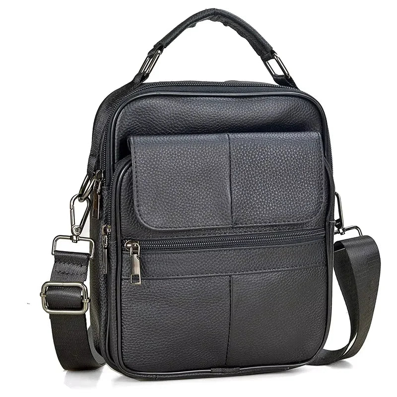 fachgo | Men's Natural Leather Handbag For Tablet Male Genuine Leather Shoulder Bag Small Men Travel Messenger Crossbody Bags Tote