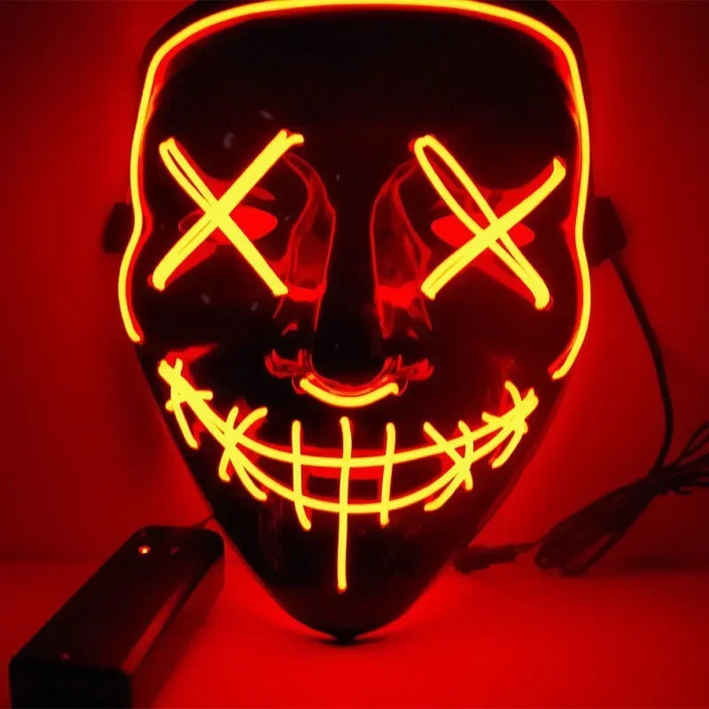 Cosplay Halloween Costume LED Light Up Scary Mask Halloween Mask Face for Man Kids Techwear Mask Lace Face Mask Party Decoration