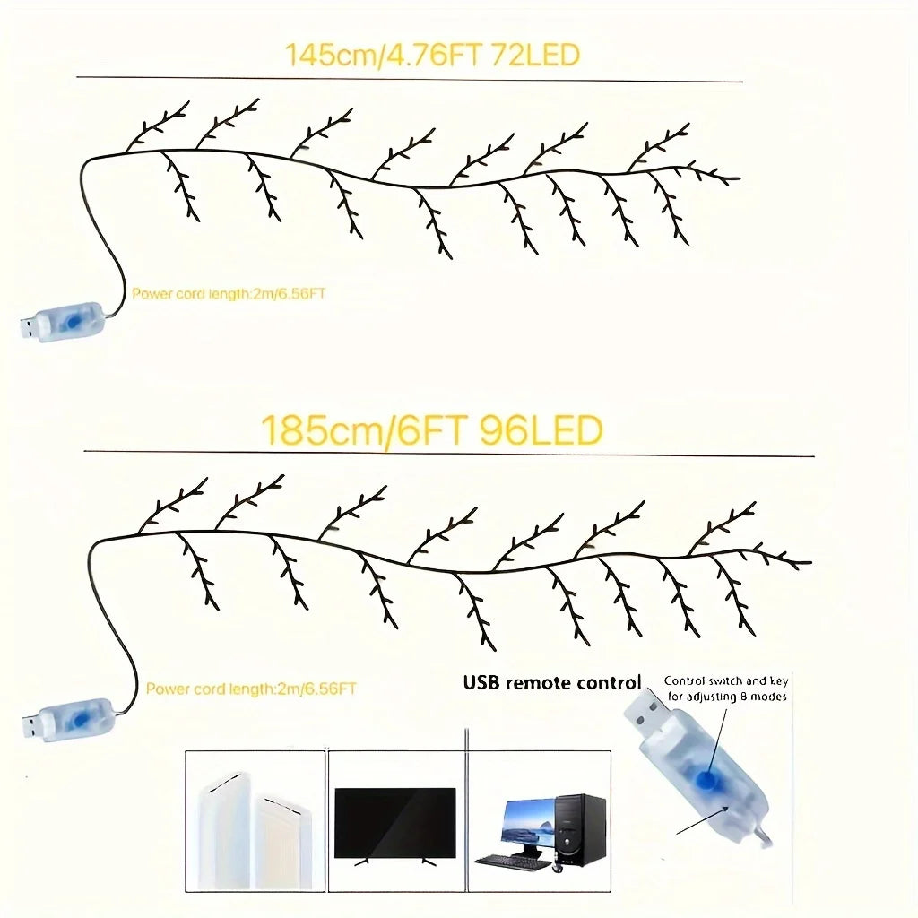 LED Tree Branch Lamp USB Powered DIY Vines Light Strings Festive Tree Vine Light For Home Christmas Decoration Willow Vine Light