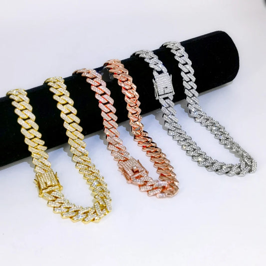 fachgo | Fashion Men Cuban Link Iced Out Necklace 14MM width Rhinestones Chain Rapper CZ Cuban Chain Necklace Hip Hop Birthday Jewelry