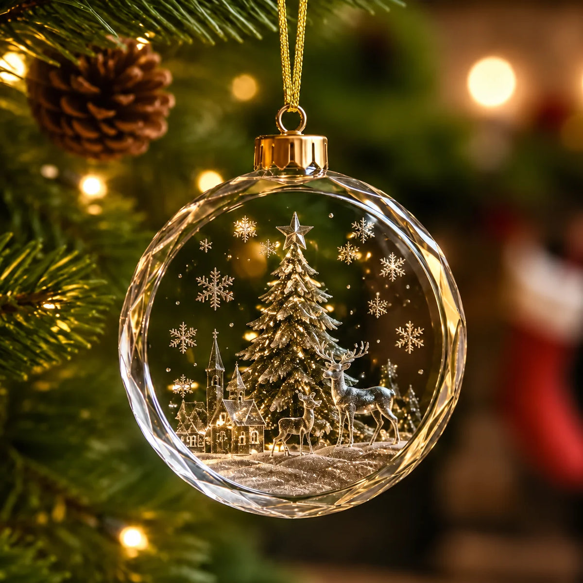 Christmas Tree Ornament Warm Holiday Hanging Decoration Winter Scenery Ornament Acrylic Transparent Acrylic Pendant For Mantel