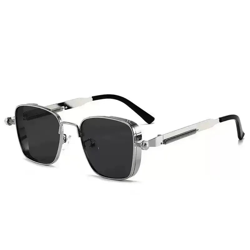 fachgo | Men Driving Sunglasses Vintage Steampunk Square Sunglasses Metal Frame with Spring Hinges Women Eyepiece Trendy Driver 2028