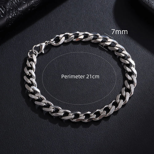 fachgo | New Trendy Cuban Chain Men Bracelet Classic Stainless Steel 3/5/7/9mm