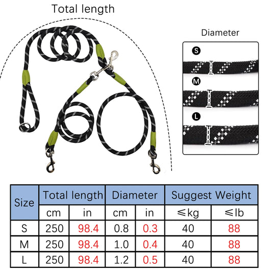 fachgo | 1 PC Hands Free Dog Leash for 2 Dogs Reflective Running Dual Dog Leash 360° Swivel Leash for Pet Outdoor Walking Jogging Hiking