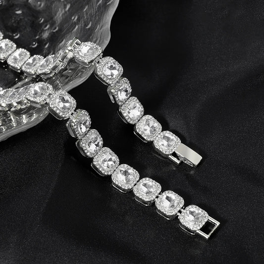 fachgo | Luxury Paved Crystal Heart 13mm Cuban Link Chain Necklace for Women Hip Hop Iced Out Round Square Tennis Chain Bracelet Jewelry