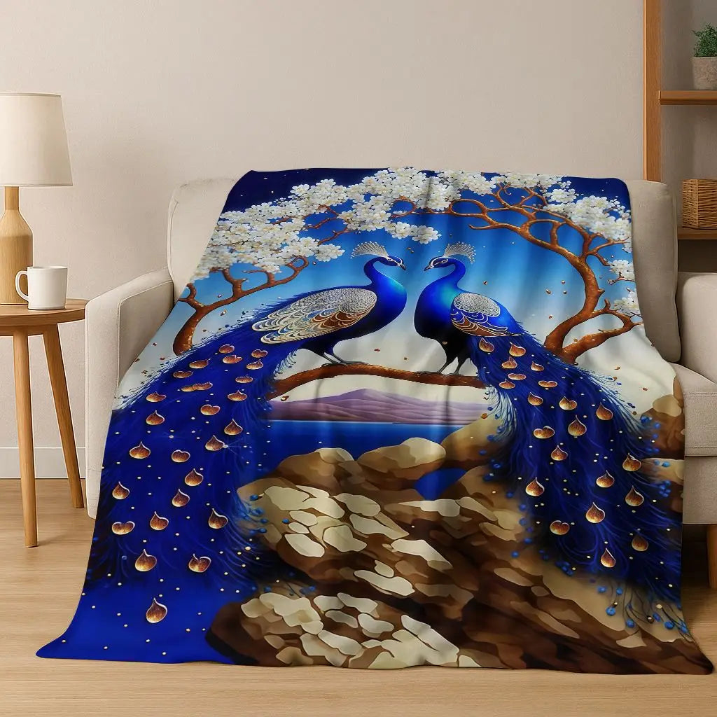 3D Colorful Peacock Romantic Birds Dream Flannel Blanket,Cozy Soft Throw Blanket for Home Bedroom Bed Sofa Picnic Cover Gift Kid
