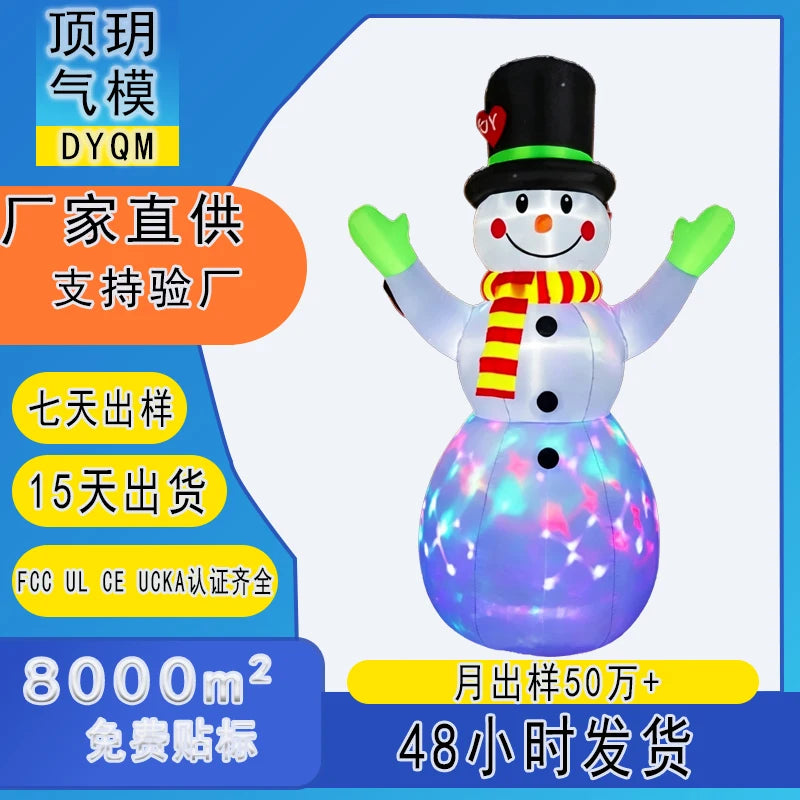 Christmas Lights Snowman Christmas Inflatable Model 210t Polyester Material Direct Supply from Manufacturer Waterproof Led Light-Emitting Inflatable