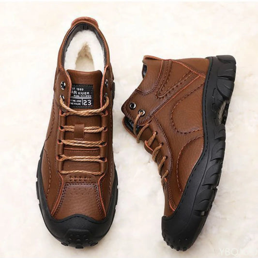 fachgo | Men's Winter Velvet Thick Boots Outdoor High Top Snow boots Casual Waterproof Shoes New Lace Up Men Cotton Shoes Botas Zapatos 