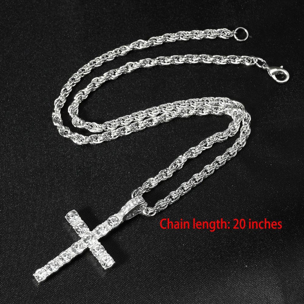 fachgo | New Iced Out Stacked Crosses Pendant Necklaces for Men With 13mm Cuban Chain Hip Hop Cross Rhinestone Jewelry pendant Gift
