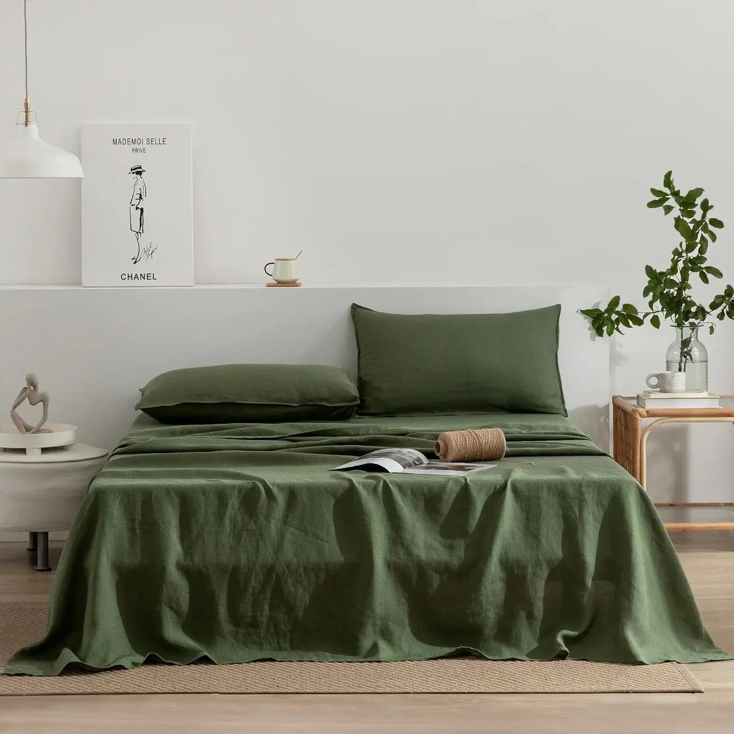 fachgo | Linen Sheets Set,100% French Stone Washed Pure Linen Bed Sheets, 3 Pieces (1 Flat Sheet, 2 Pillowcase) Suitable for Hot Sleepers
