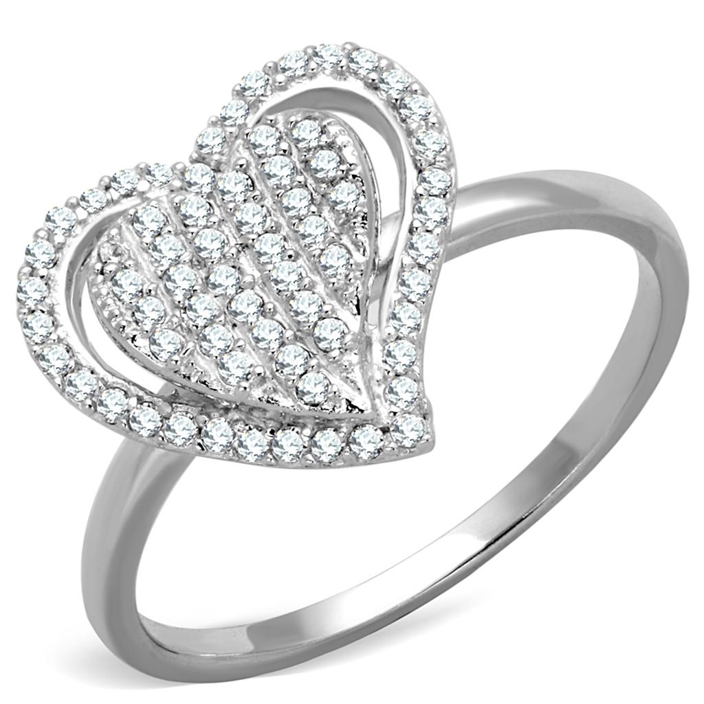 fachgo | TS192 - Rhodium 925 Sterling Silver Ring with AAA Grade CZ in Clear