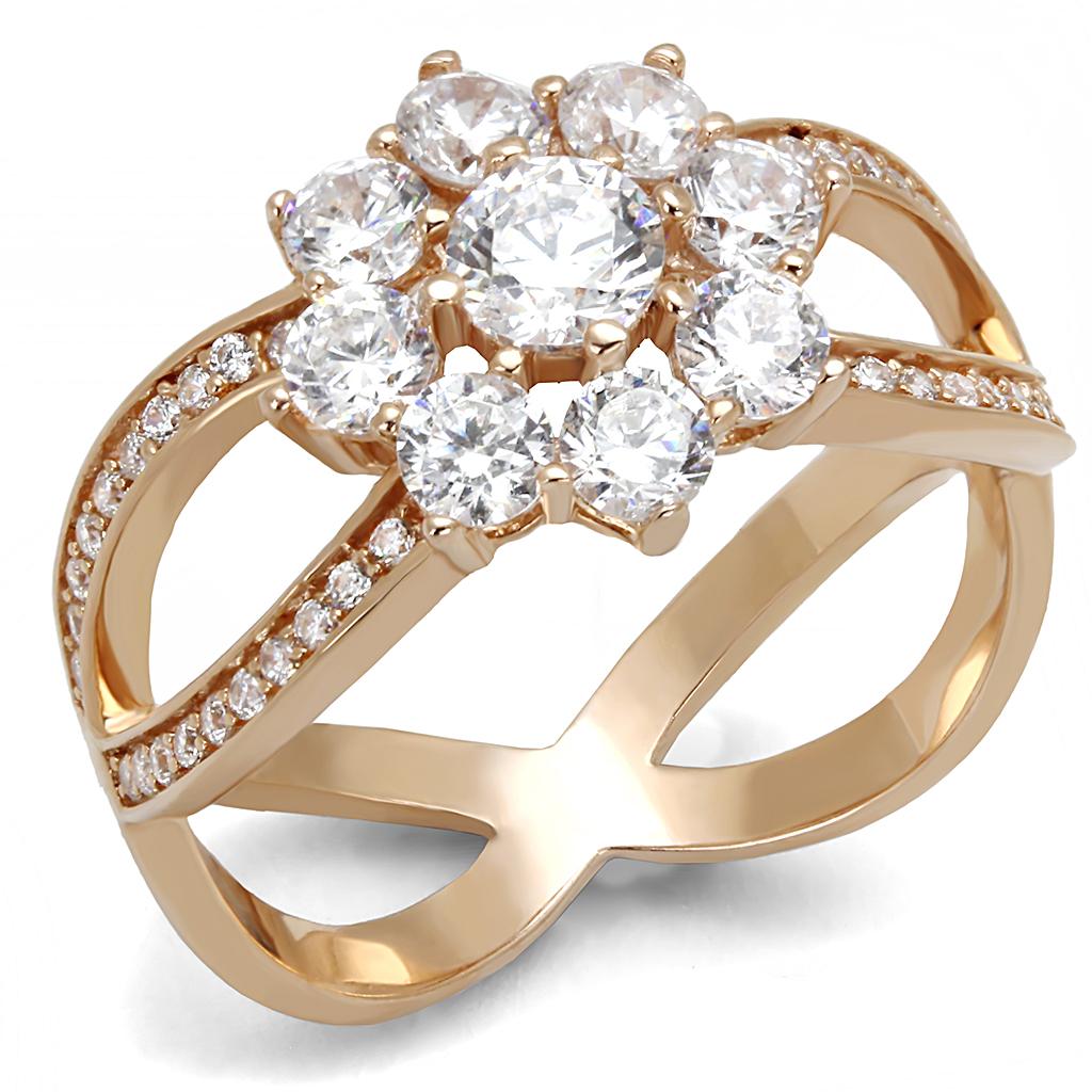 fachgo | TS586 - Rose Gold 925 Sterling Silver Ring with AAA Grade CZ in Clear
