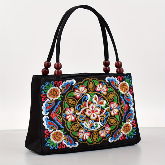 fachgo | Embroidered Handbag, Double Zipper Bag, Women's Printed Handbag