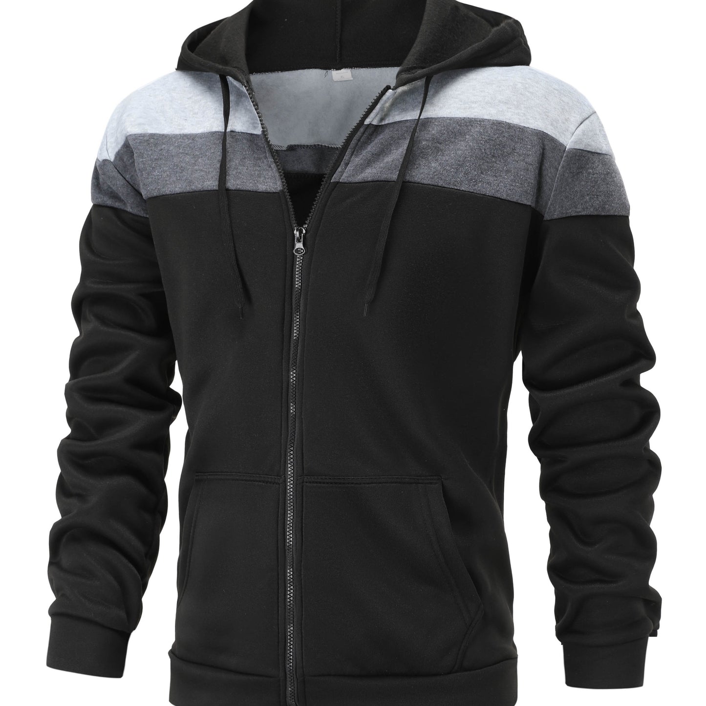 fachgo | Men'S Casual Hooded Sweatshirt, Solid Color Zip-Up Pullover, Long Sleeve Polyester Knit Fabric, Regular Fit with Slight Stretch, 160gsm - Autumn/Winter Fashion