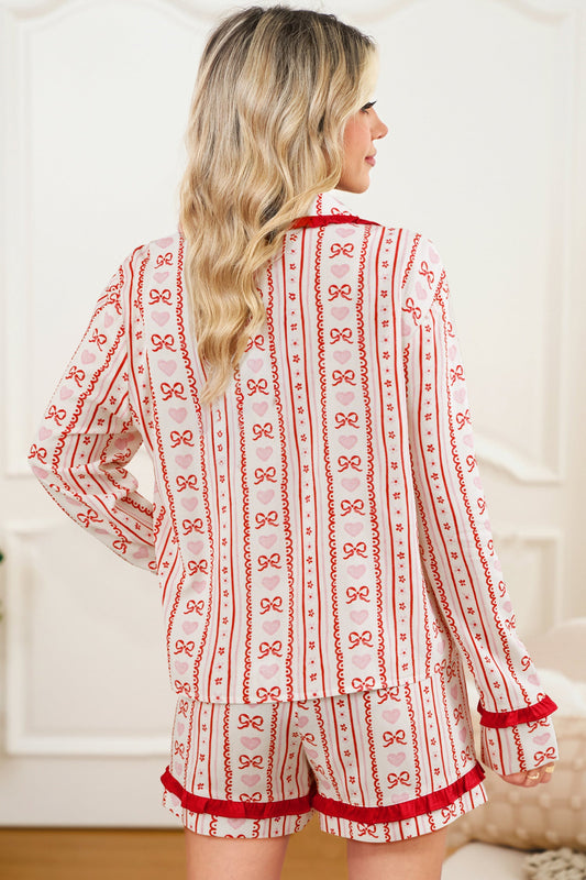fachgo | Valentine Heart Bow Shirt and Shorts Pajama Set