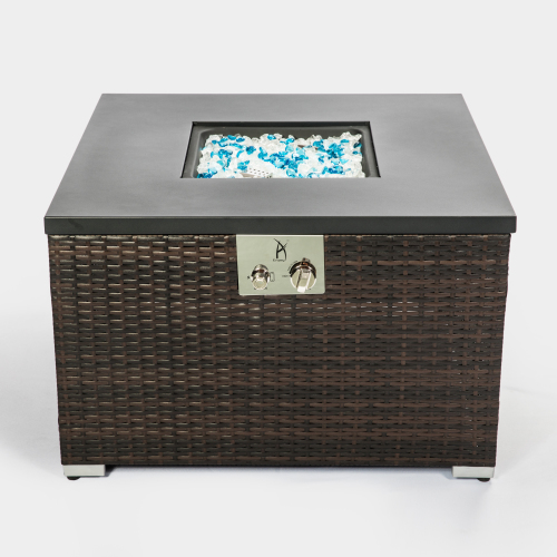 fachgo | Outdoor Gas Fire Pit Square Dark Brown Wicker Fire Pit Table
