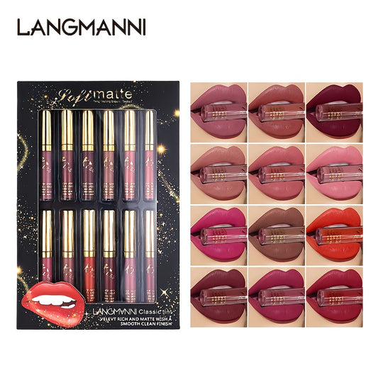 fachgo | 12 Colors Waterproof Long Lasting Lipstick, Natural Matte Sexy Moist Lip Gloss Nude Glitter Beauty Red Lip Tint for Valentine's Day Gifts and Music Festival