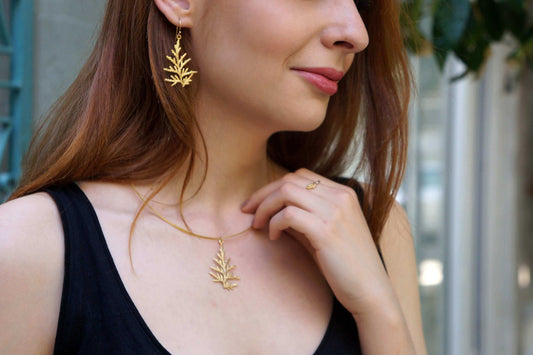 fachgo | Cypress Leaf Necklace – Gold Plated Sterling Silver Pendant | Nature