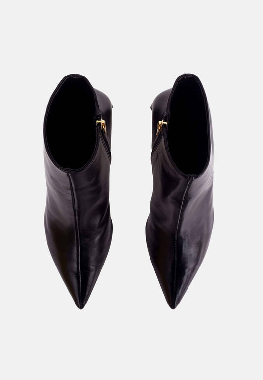 fachgo | Black Sheepskin Leather Ankle Boots Mabea – Women’s Pointed-Toe Block