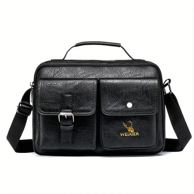 fachgo | WEIXIER Men's Business Crossbody Bag with Adjustable Strap, Golden-Tone Hardware & Multi-Compartment Design - Brown/Tan -like Texture, Golden-Tone Hardware, Compatible with iPhone/ Smartphones - Casual & Formal Office, Travel