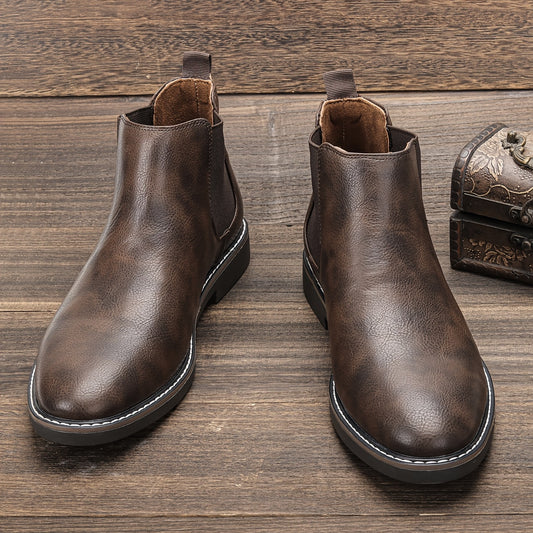 fachgo | [Brown Chelsea Boots] Brown Men's Chelsea Ankle Boots | Size 40-46, Pointed Toe, TPR Sole, Faux Cover with Black Elastic Band | Ideal for Casual Wear and Vacation