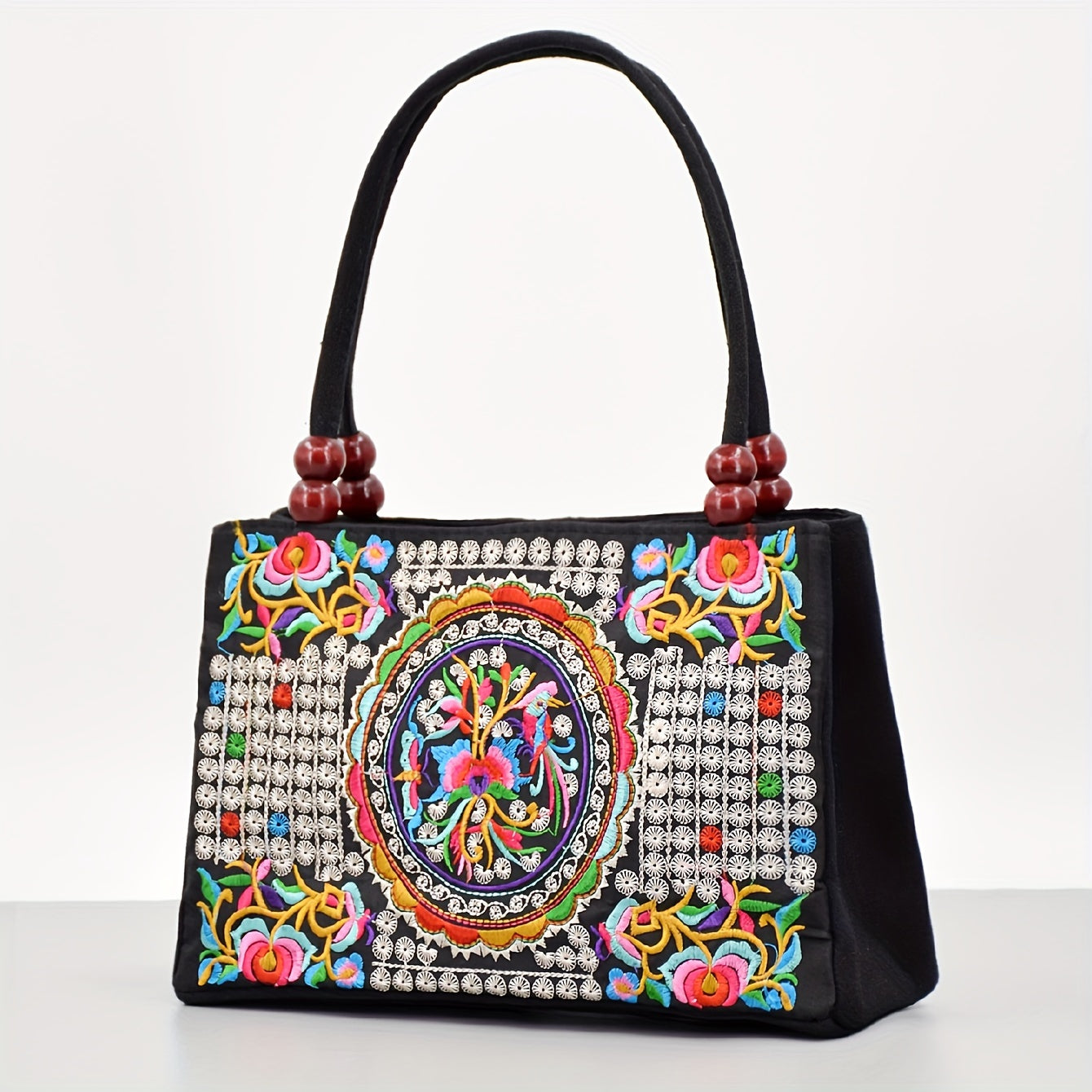fachgo | Embroidered Handbag, Double Zipper Bag, Women's Printed Handbag
