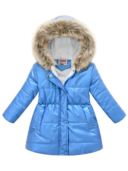 fachgo | Children's Winter New Style Thickened Glossy Hooded Jacket for Boys and Girls, Mid-Length