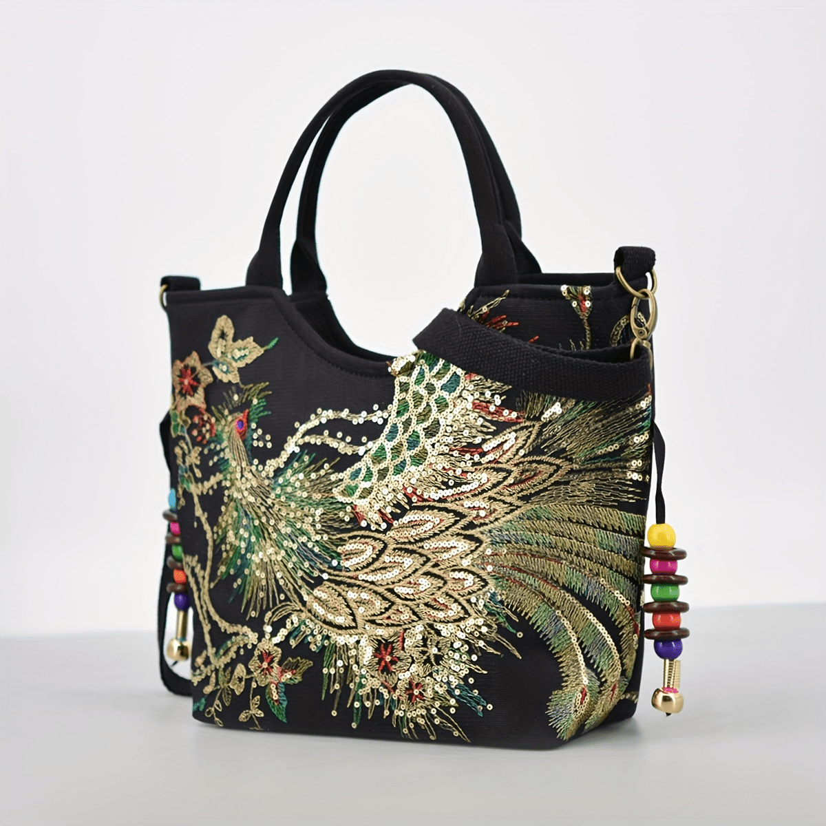 fachgo | Wo 'S Embroidered Satchel Bag, Fashion Double Handle Purse, Retro Style Handbag with Removable Strap