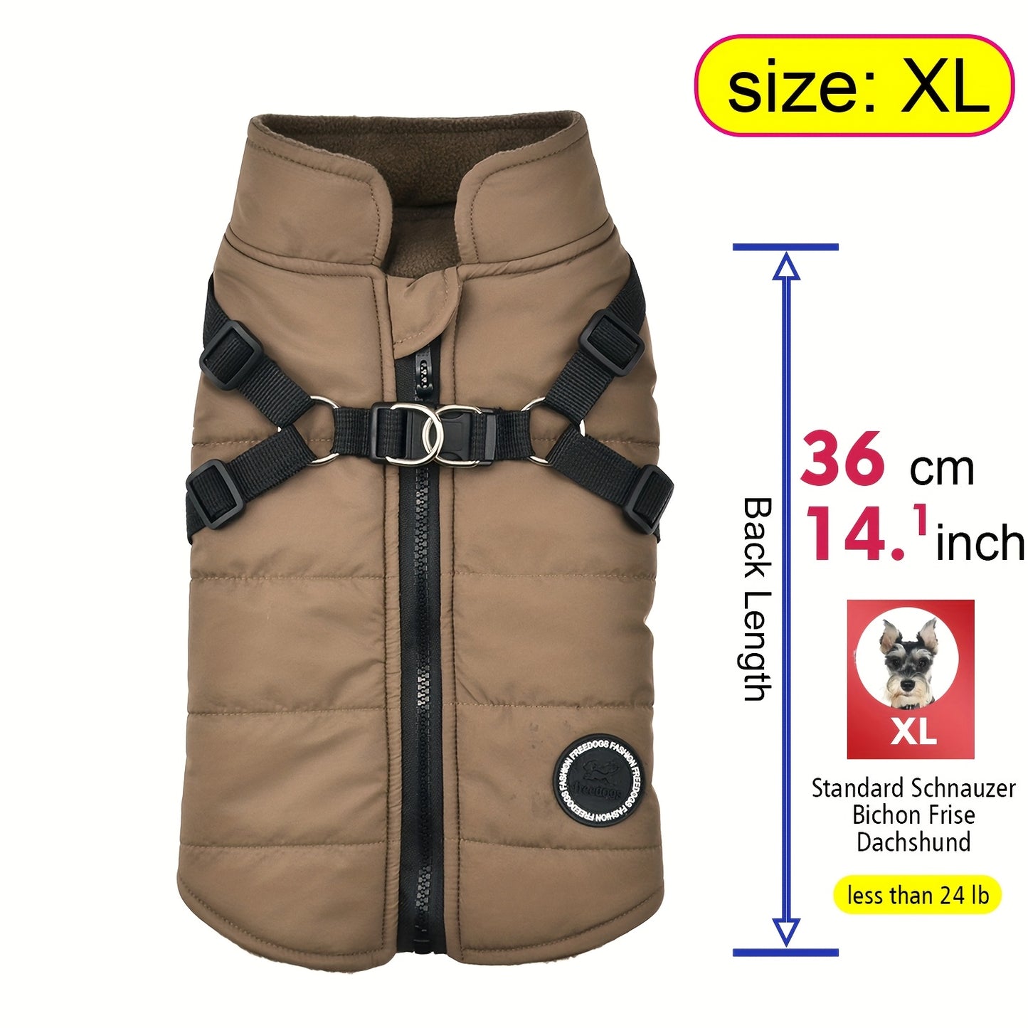 fachgo | Warm Padded Dog Vest with Harness for Small And Medium Dogs - Red Coat for Extra Comfort And Security Christmas Gift