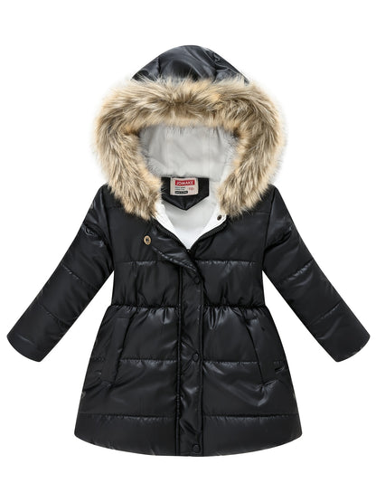 fachgo | Children's Winter New Style Thickened Glossy Hooded Jacket for Boys and Girls, Mid-Length
