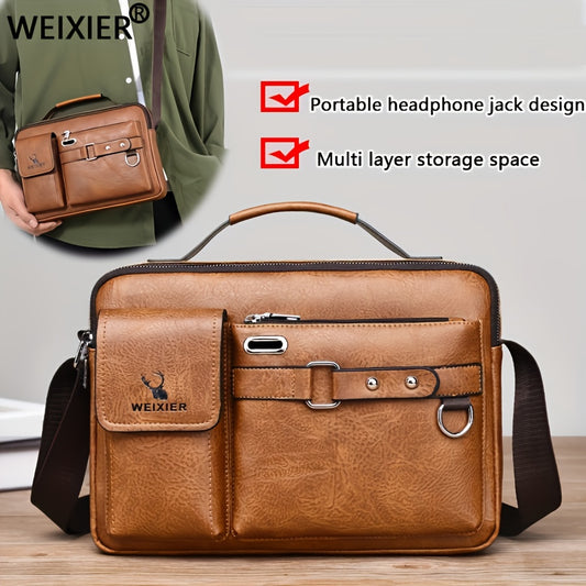 fachgo | WEIXIER Men's Business Crossbody Bag with Adjustable Strap, Golden-Tone Hardware & Multi-Compartment Design - Brown/Tan -like Texture, Golden-Tone Hardware, Compatible with iPhone/ Smartphones - Casual & Formal Office, Travel
