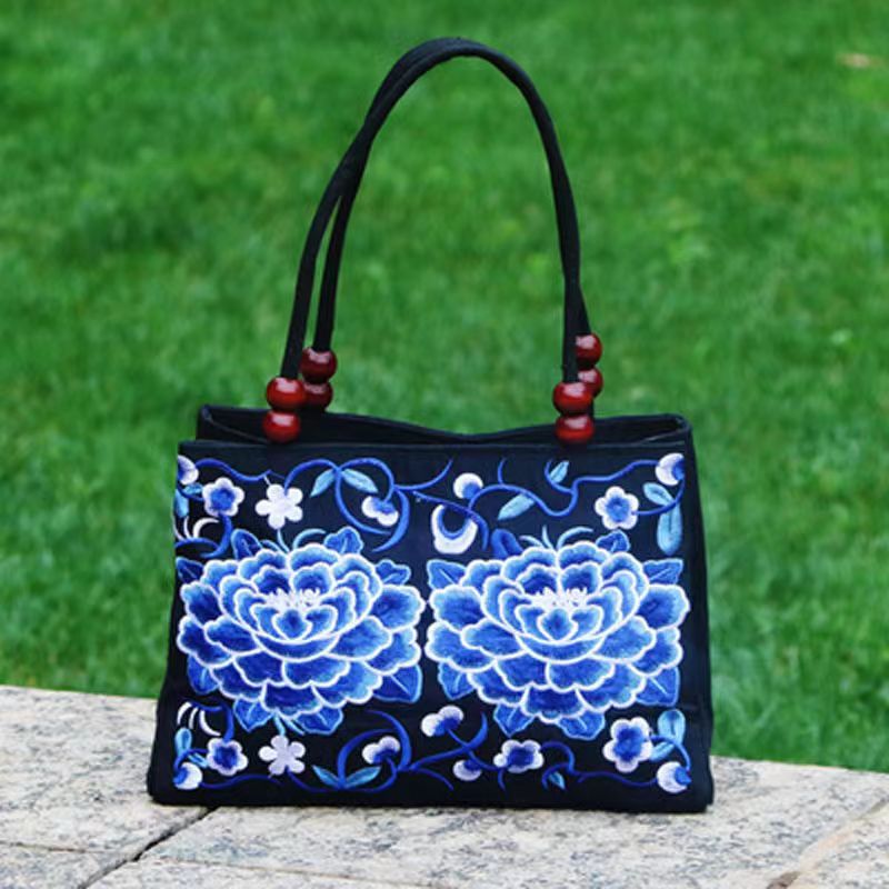 fachgo | Embroidered Handbag, Double Zipper Bag, Women's Printed Handbag