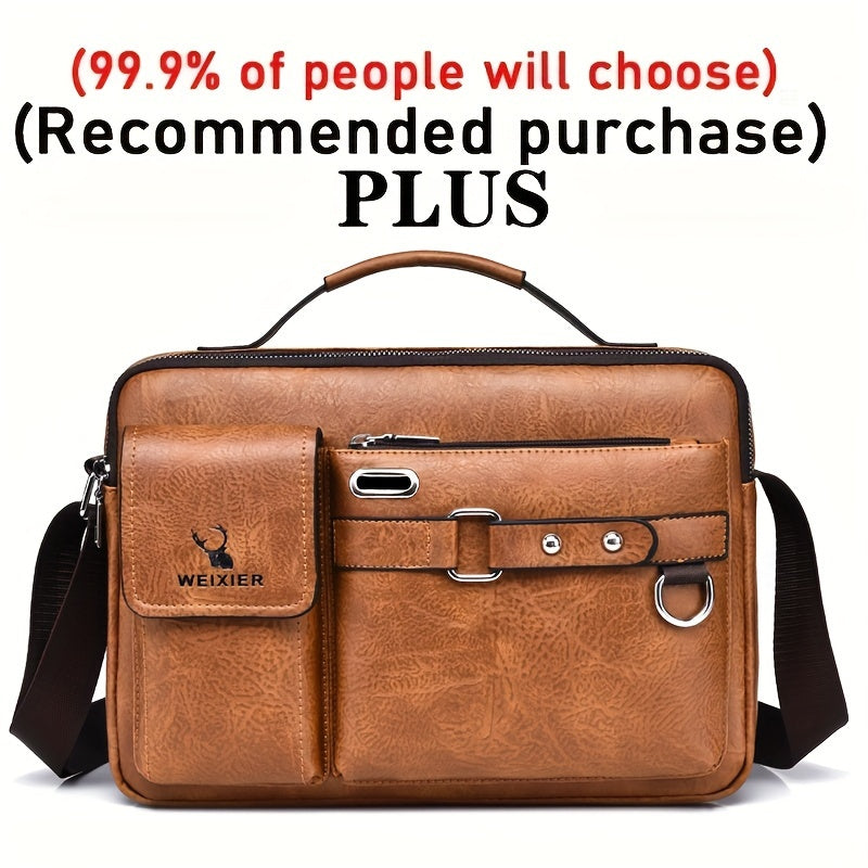 fachgo | WEIXIER Men's Business Crossbody Bag with Adjustable Strap, Golden-Tone Hardware & Multi-Compartment Design - Brown/Tan -like Texture, Golden-Tone Hardware, Compatible with iPhone/ Smartphones - Casual & Formal Office, Travel