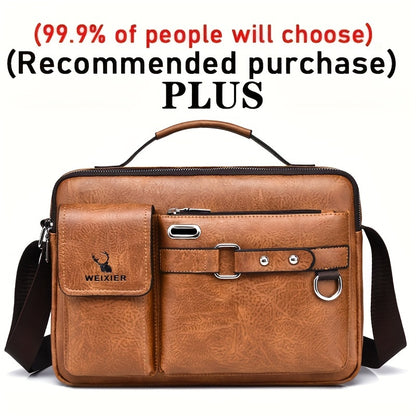 fachgo | WEIXIER Men's Business Crossbody Bag with Adjustable Strap, Golden-Tone Hardware & Multi-Compartment Design - Brown/Tan -like Texture, Golden-Tone Hardware, Compatible with iPhone/ Smartphones - Casual & Formal Office, Travel