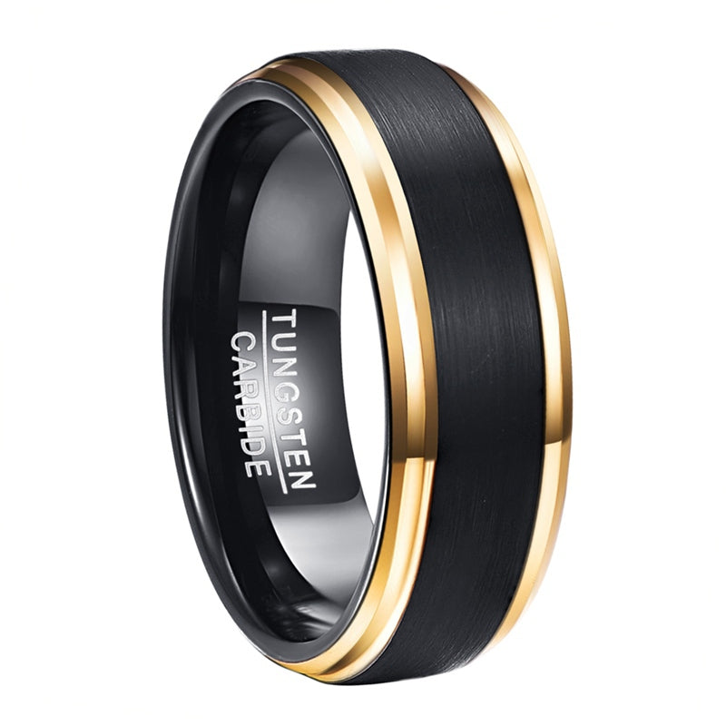 fachgo | [Golden Tungsten Ring] Golden Tungsten Ring | 8mm width, Vacuum plating, Black matte surface, Men's, USA size 7-15