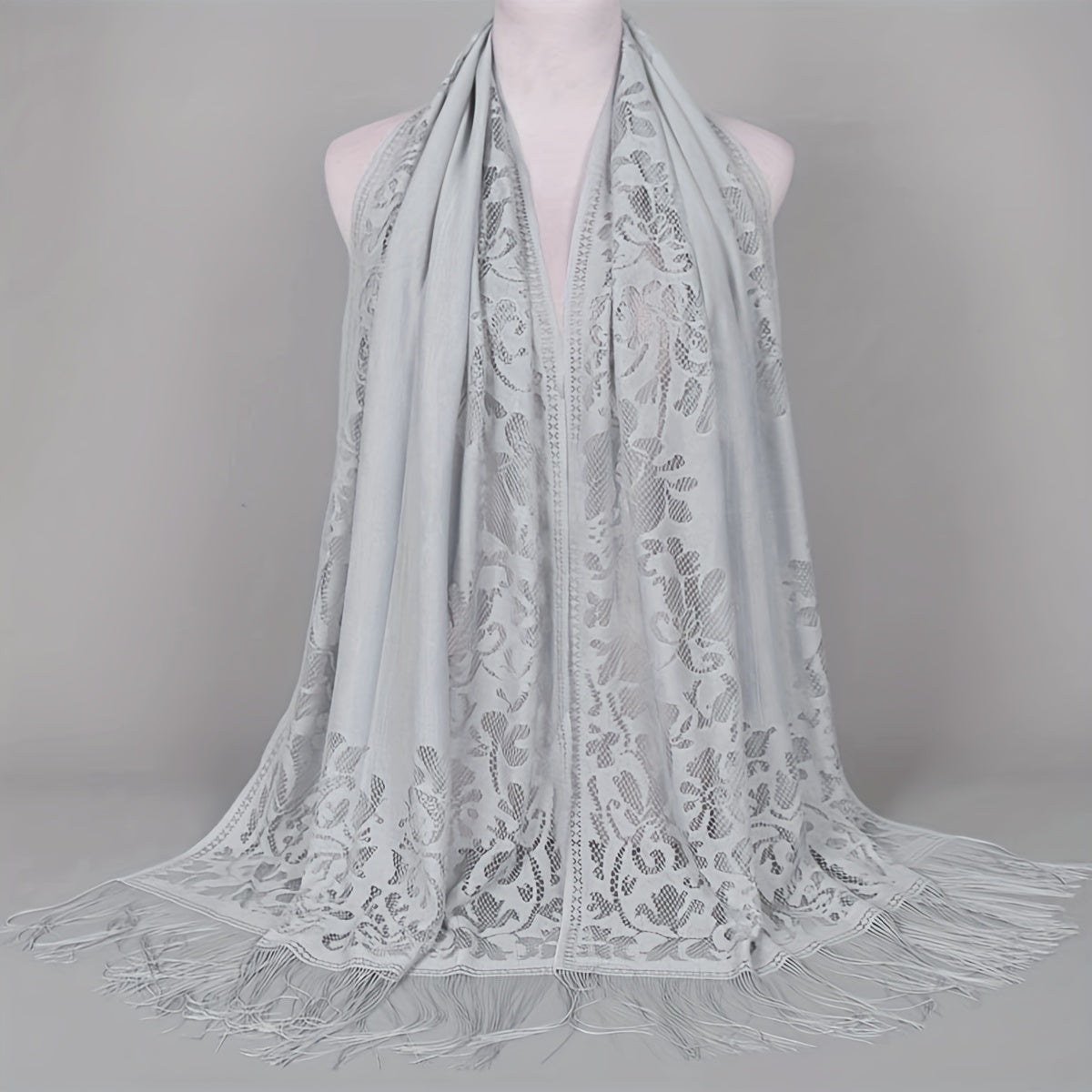 fachgo | [Floral Lace Scarf With Tassels] Ladies Women's Floral Lace Scarf Shawl With Tassels, Soft Mesh Fringe Wraps Bridal Shawl For Wedding Evening Party Dresses