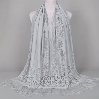 fachgo | [Floral Lace Scarf With Tassels] Ladies Women's Floral Lace Scarf Shawl With Tassels, Soft Mesh Fringe Wraps Bridal Shawl For Wedding Evening Party Dresses