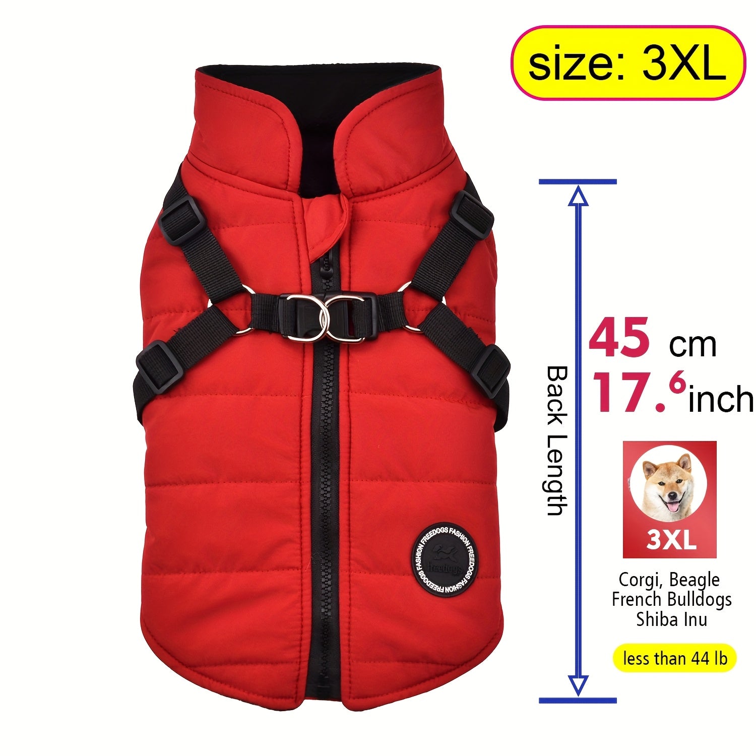 fachgo | Warm Padded Dog Vest with Harness for Small And Medium Dogs - Red Coat for Extra Comfort And Security Christmas Gift