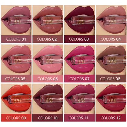 fachgo | 12 Colors Waterproof Long Lasting Lipstick, Natural Matte Sexy Moist Lip Gloss Nude Glitter Beauty Red Lip Tint for Valentine's Day Gifts and Music Festival