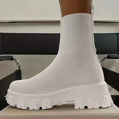 fachgo | Women's Thick-soled Short Boots, Knitted Round Toe Shoes, Women Shoes