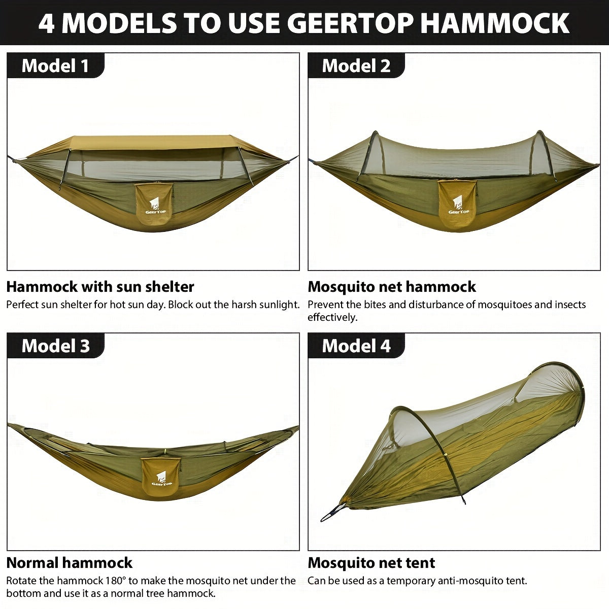fachgo | GEERTOP 3in 1 Outdoor Hammock with Mosquito Net Sun Shelter, Double Sleep Rest Camping Hammock for Backpacking Travel Garden Park